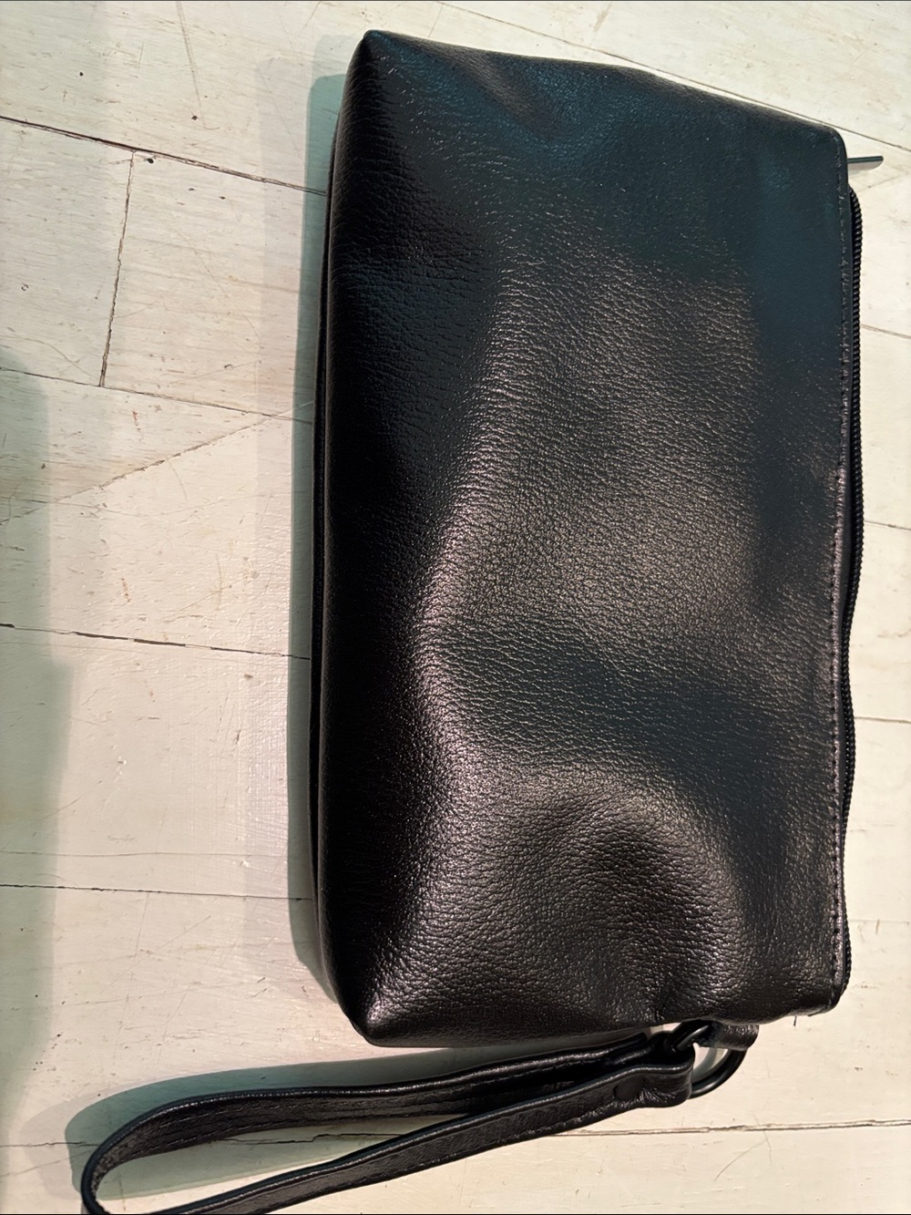 Black Leather Wristlet Clutch with Red Embroidered Accent - Picture 6 of 6